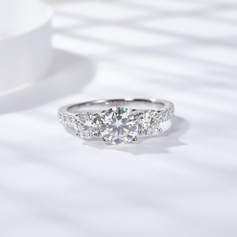 Moissanite Engagement Ring 1 Carat - HTOTOH 3 Stone 1 Carat D