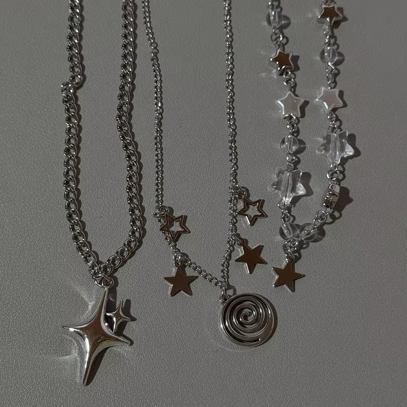 Multi-layer Star Pendant Neckl - Layered Pendant Necklace Aesthetic ulasan dan harga
