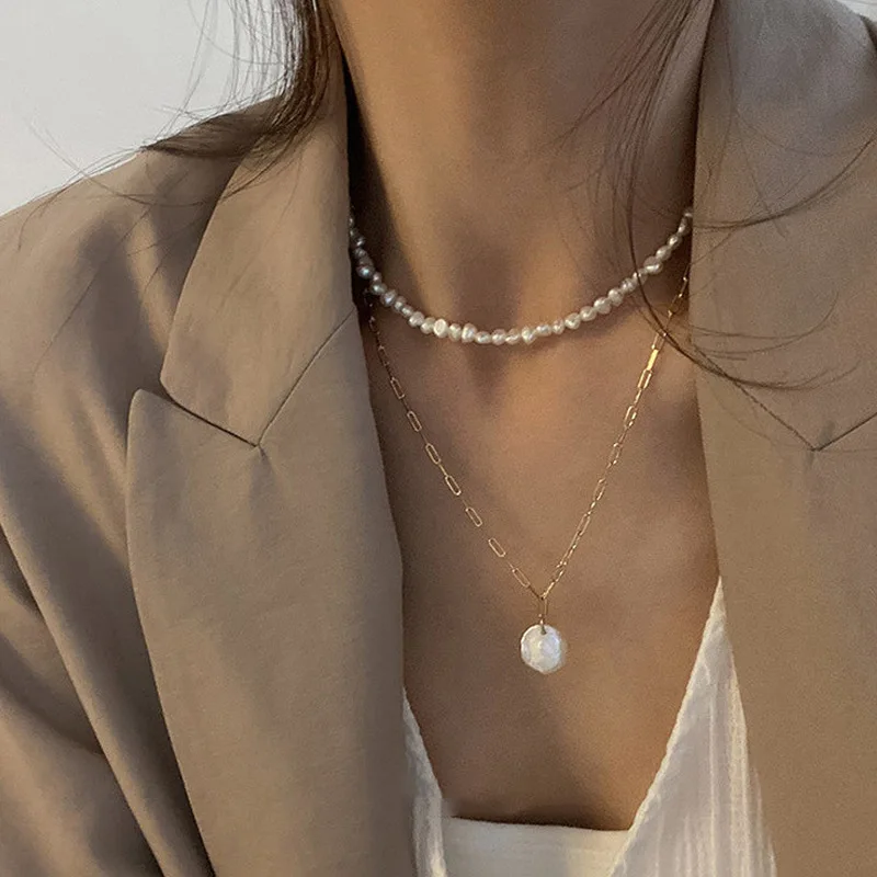 French Retro Link Chain Natura - Pearl Choker Necklace Vintage ulasan dan harga