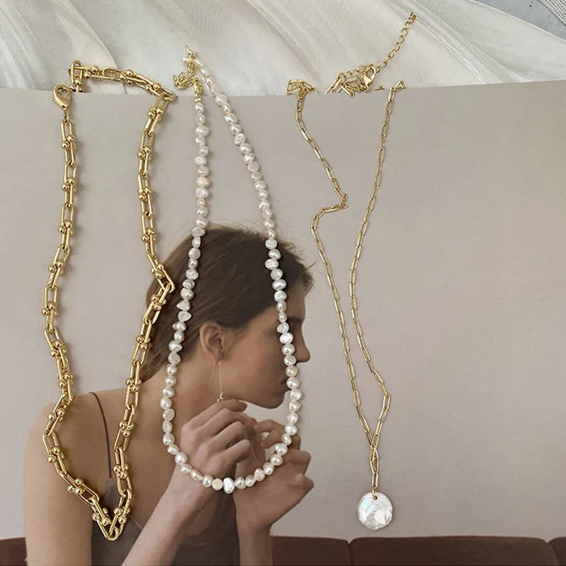 French Retro Link Chain Natura - Pearl Choker Necklace Vintage ulasan dan harga