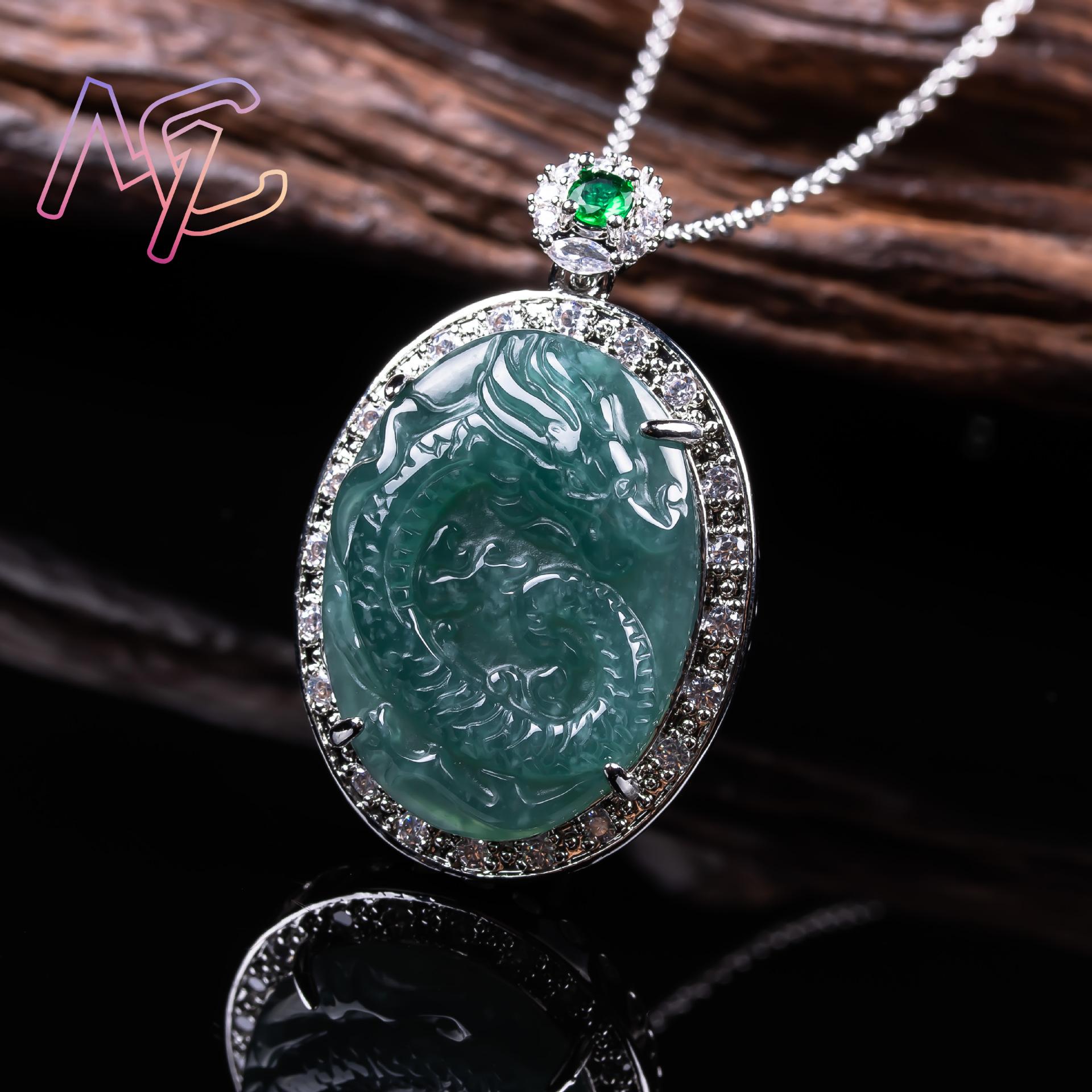 Myanmar Jadeite Dragon Pendant - 925 Sterling Silver Chain Necklace Men ulasan dan harga