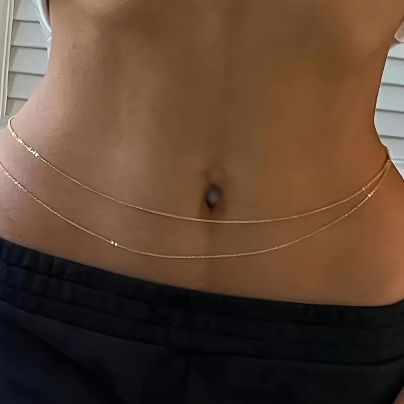 1Double-Layer Gold Metal Waist - Body Jewelry ulasan dan harga